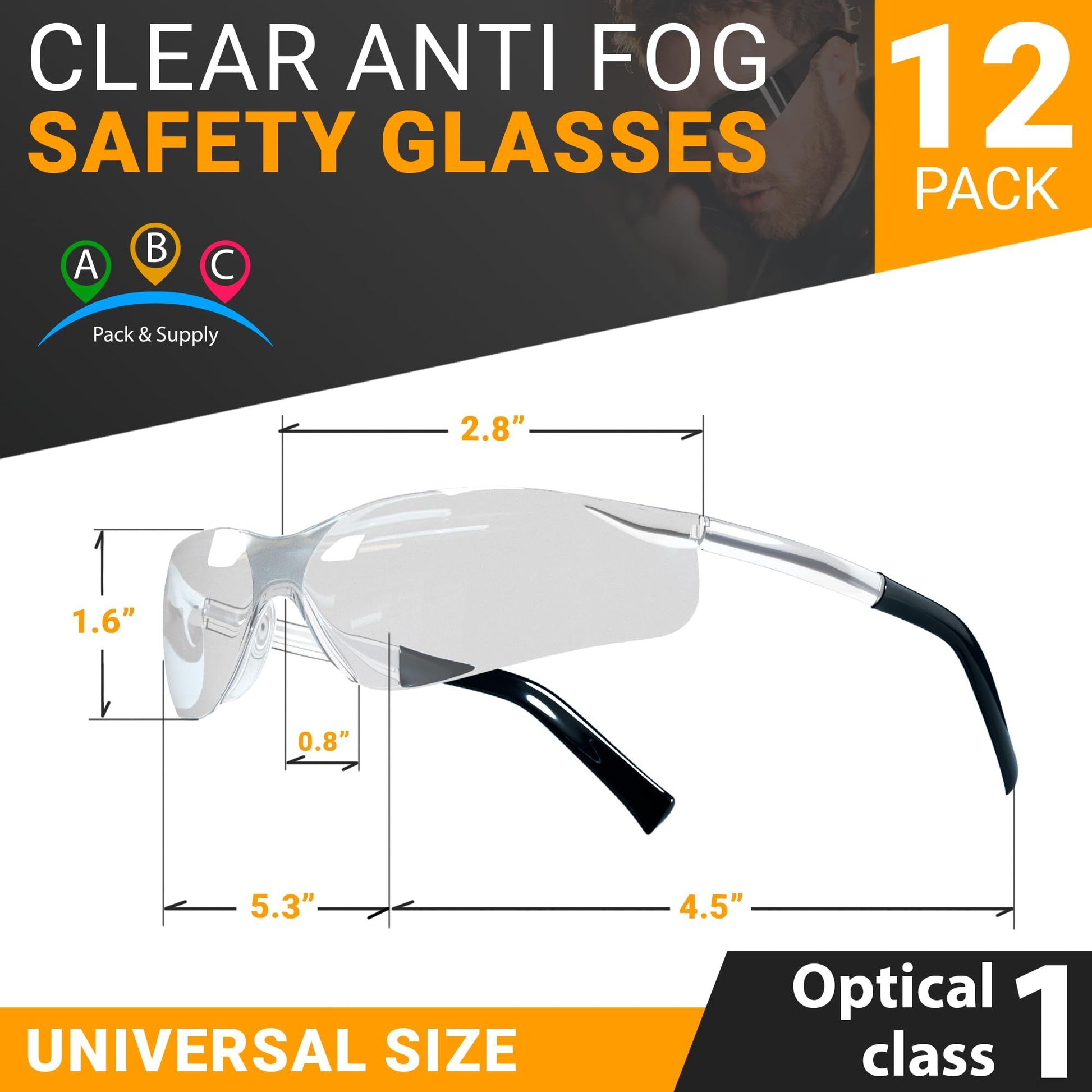 12-Pack Clear Safety Glasses – Anti-Scratch, Wrap-Around Protection