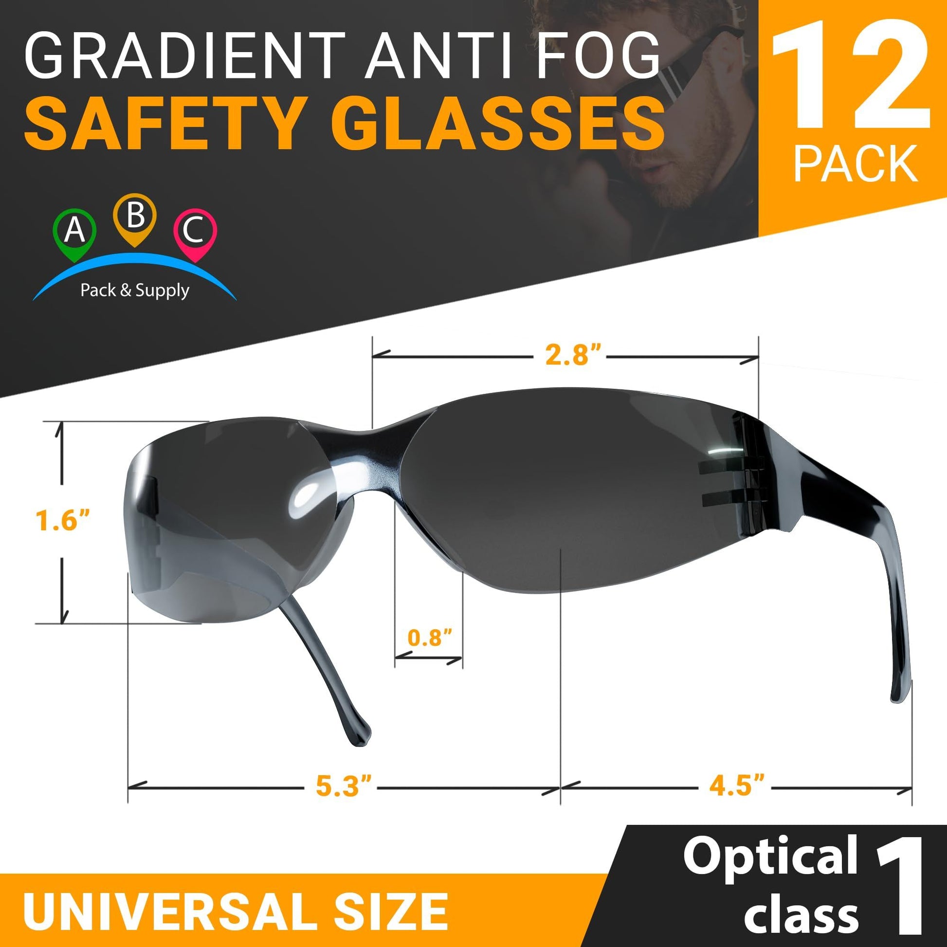 12-Pack Gradient Gray Safety Glasses – Anti-Fog, Wrap-Around Protection